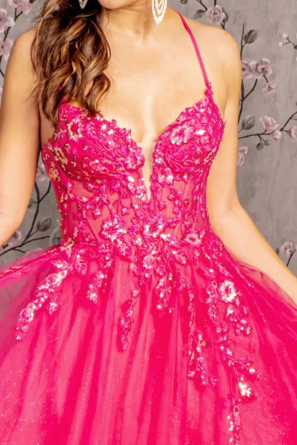 Sequin Glitter Sheer Corset Bodice Mesh A-line Long Dress by Tux-USA