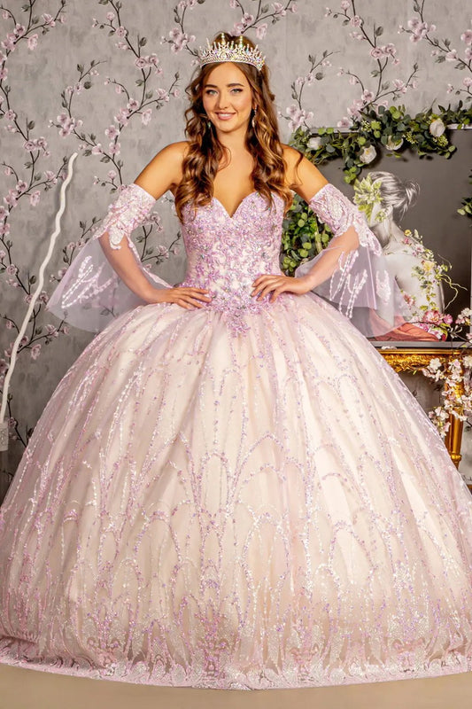 Jewel Sequin Mesh Ball Gown w/ Detachable Long Sleeves by Tux-USA