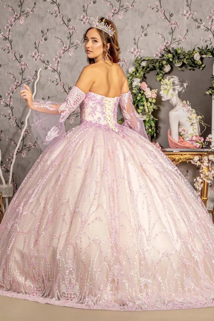 Jewel Sequin Mesh Ball Gown w/ Detachable Long Sleeves by Tux-USA