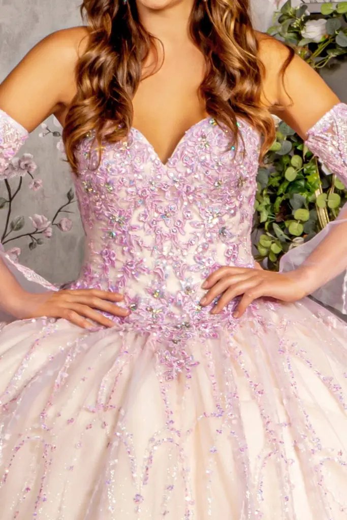 Jewel Sequin Mesh Ball Gown w/ Detachable Long Sleeves by Tux-USA