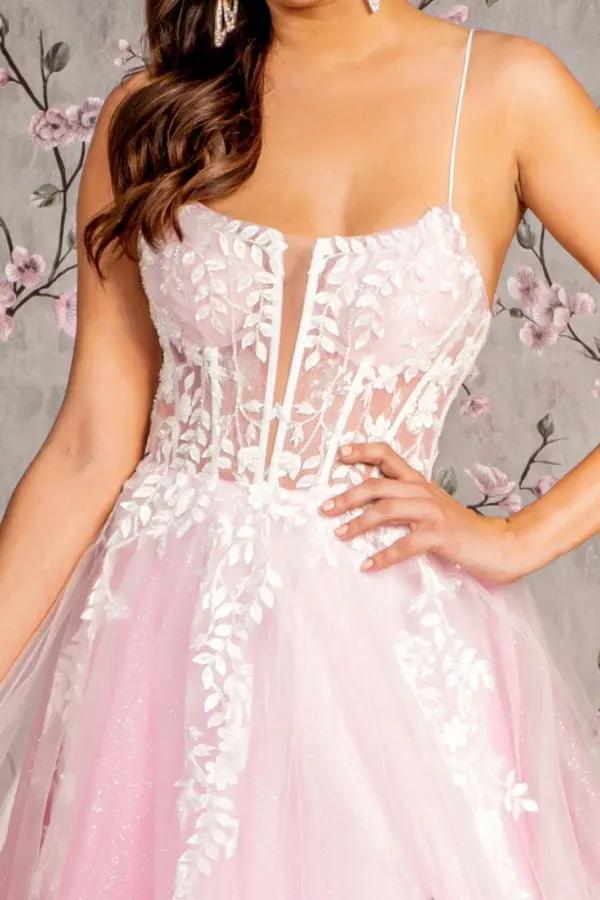 Embroidery Sequin Sheer Bodice Mesh A-line Long Dress by Tux-USA