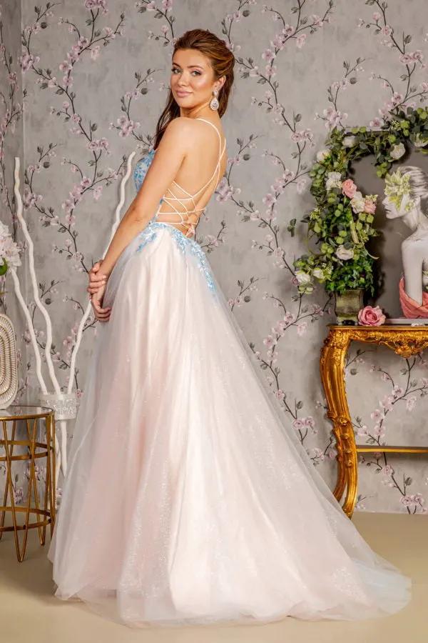 Glitter Sequin Sheer Corset Bodice Mesh A-line Long Dress by Tux-USA