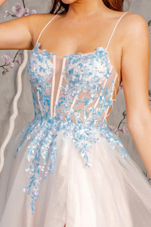 Glitter Sequin Sheer Corset Bodice Mesh A-line Long Dress by Tux-USA