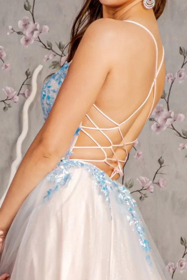 Glitter Sequin Sheer Corset Bodice Mesh A-line Long Dress by Tux-USA