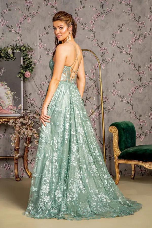 Sequin Illusion Sweetheart Sheer Bodice Mesh A-line Long Dress by Tux-USA