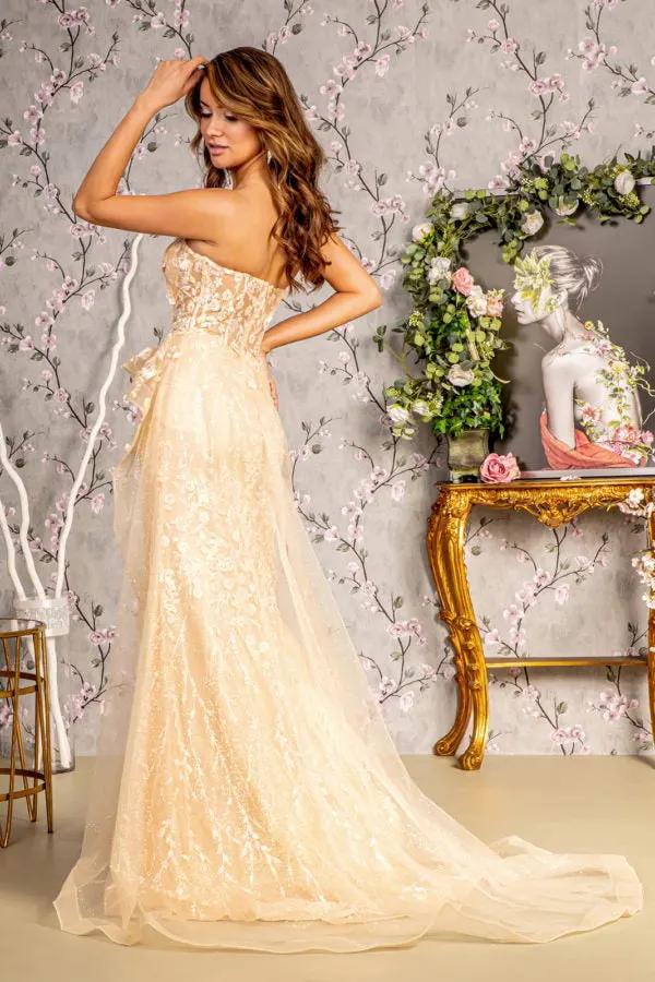 Jewel Sheer Bodice Mesh Mermaid Long Dress w/ Waist Drape by Tux-USA