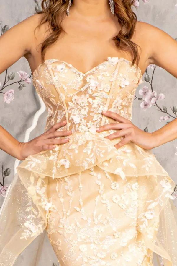 Jewel Sheer Bodice Mesh Mermaid Long Dress w/ Waist Drape by Tux-USA