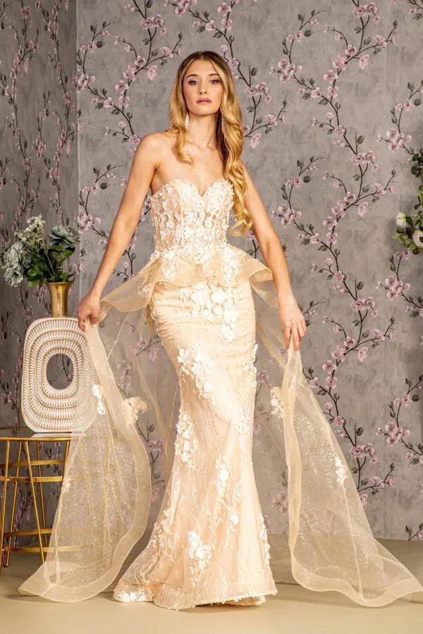 Jewel Strapless Mesh Mermaid Long Dress w/ Waist Drape by Tux-USA