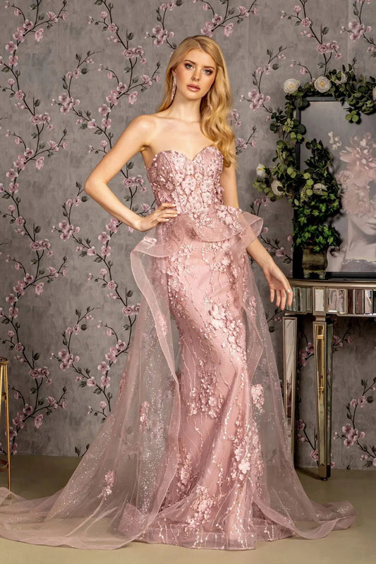 Jewel Strapless Mesh Mermaid Long Dress w/ Waist Drape by Tux-USA