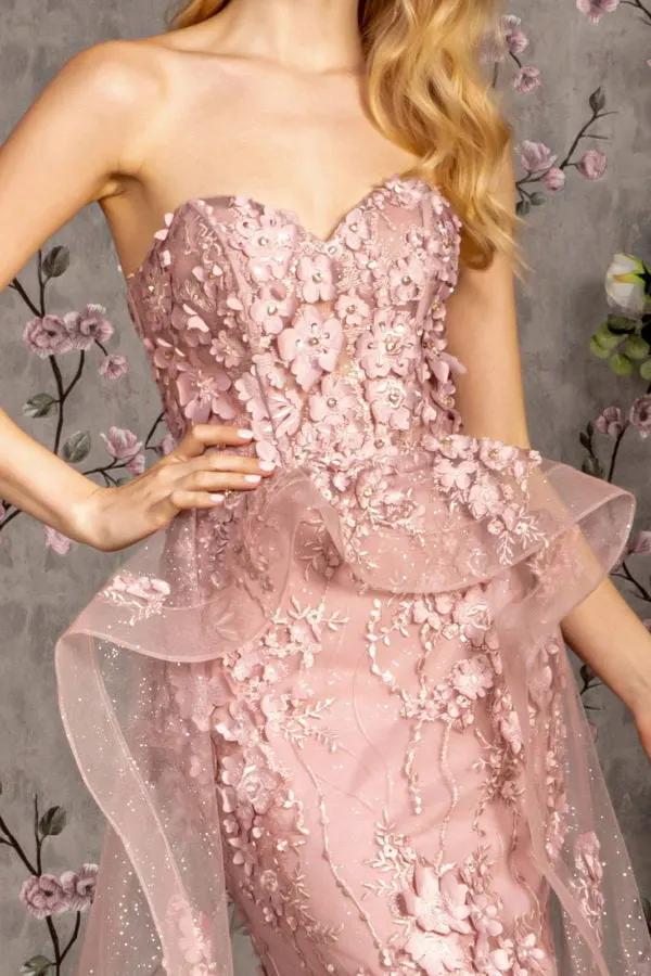 Jewel Strapless Mesh Mermaid Long Dress w/ Waist Drape by Tux-USA