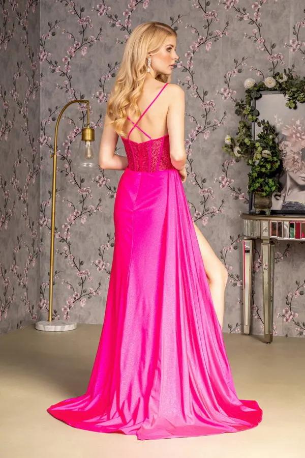 Bead Ruched Side Rome Jersey Mermaid Long Dress w/ Side Drape by Tux-USA