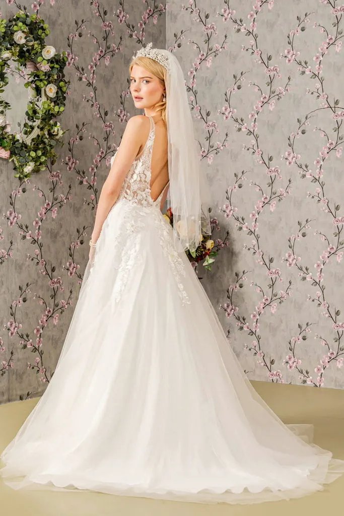 Floral Embroidery Jewel Illusion Sweetheart Mesh A-line Long Dress by Tux-USA