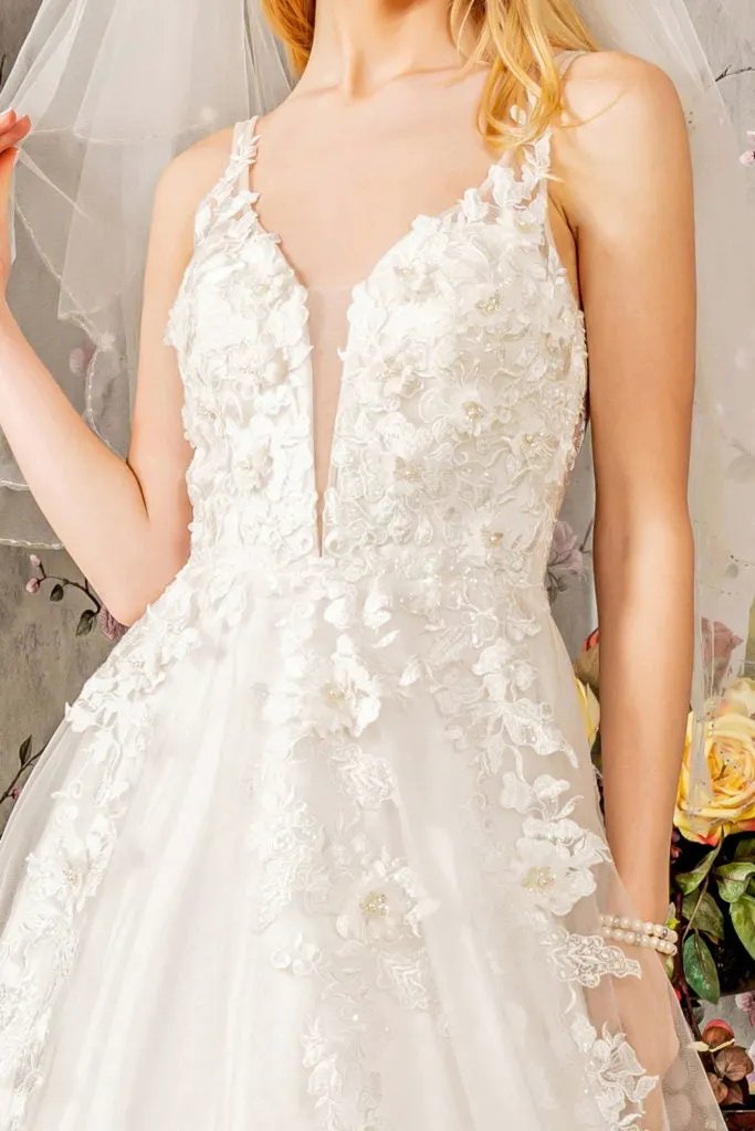 Floral Embroidery Jewel Illusion Sweetheart Mesh A-line Long Dress by Tux-USA