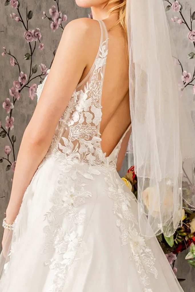 Floral Embroidery Jewel Illusion Sweetheart Mesh A-line Long Dress by Tux-USA