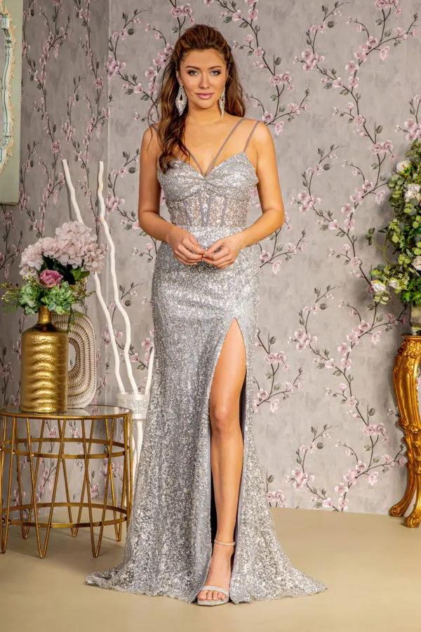 Jewel Sheer Bodice Mesh Mermaid Long Dress w/ Detachable Waist Drape by Tux-USA