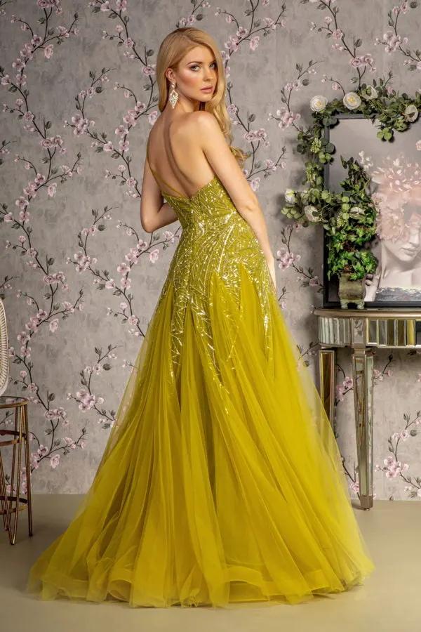 Asymmetric Sequin Sheer Cut-out Front Mesh A-line Long Dress by Tux-USA