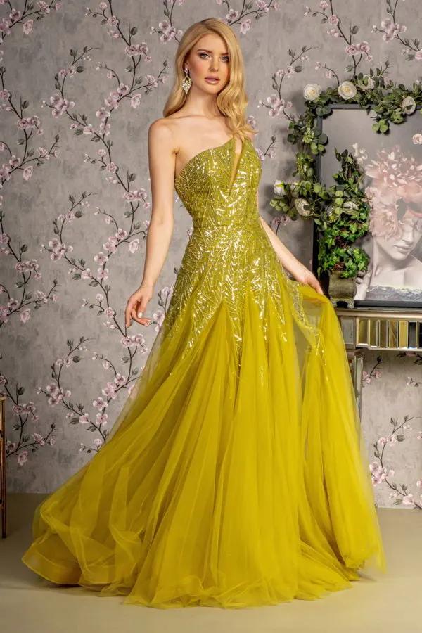 Asymmetric Sequin Sheer Cut-out Front Mesh A-line Long Dress by Tux-USA