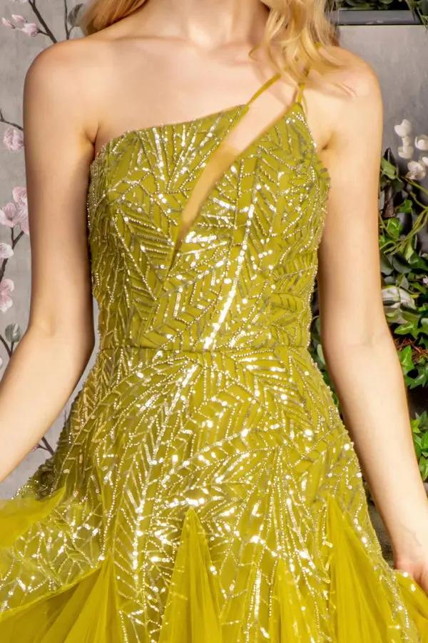 Asymmetric Sequin Sheer Cut-out Front Mesh A-line Long Dress by Tux-USA