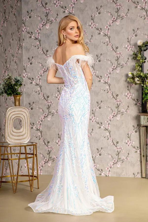 Feather Sequin Illusion Sweetheart Mesh Mermaid Long Dress by Tux-USA