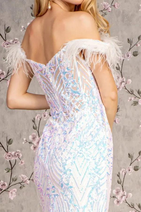 Feather Sequin Illusion Sweetheart Mesh Mermaid Long Dress by Tux-USA