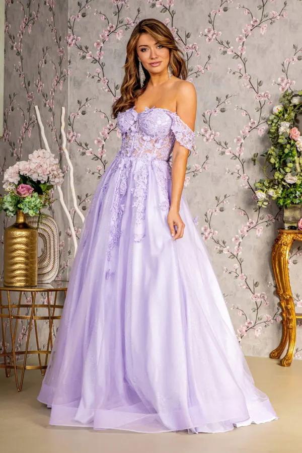 3-D Butterfly Bead Sheer Bodice Mesh A-line Long Dress by Tux-USA