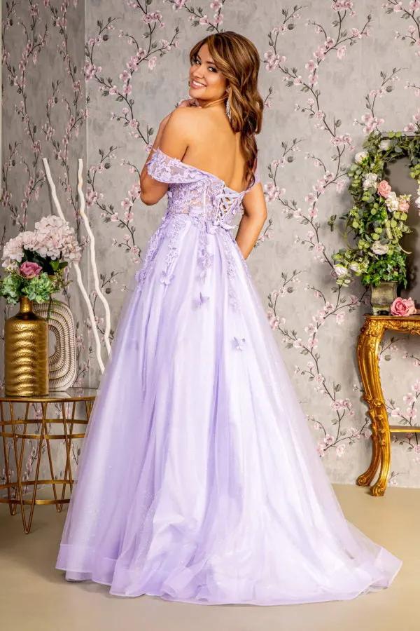 3-D Butterfly Bead Sheer Bodice Mesh A-line Long Dress by Tux-USA