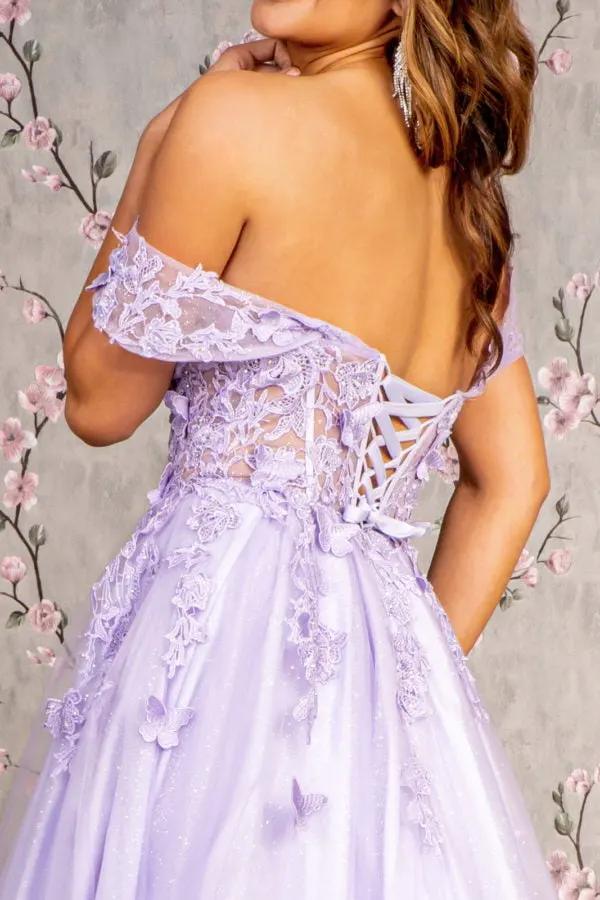 3-D Butterfly Bead Sheer Bodice Mesh A-line Long Dress by Tux-USA