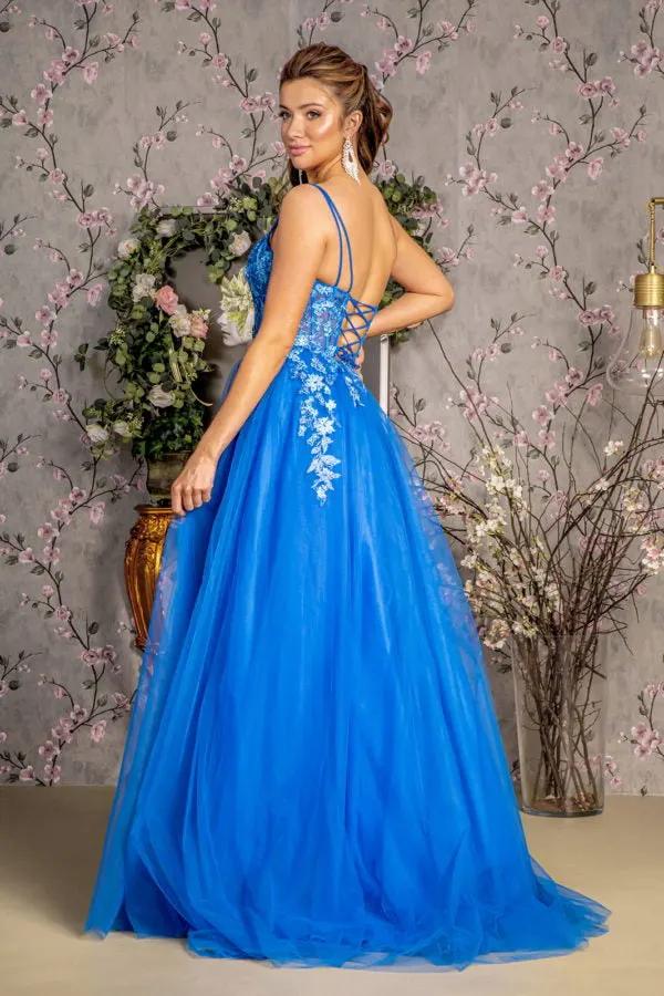 Jewel 3-D Flower Sheer Bodice Mesh A-line Long Dress by Tux-USA