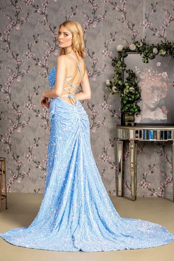 Sequin Ruched Side Cut-out Back Velvet Mermaid Long Dress by Tux-USA