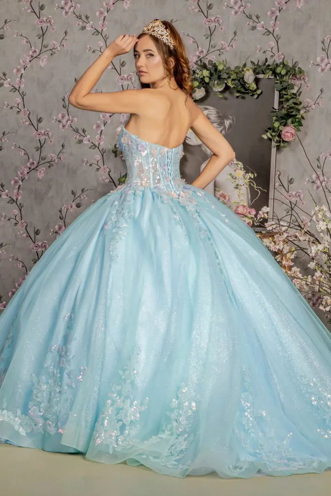 3-D Flower Embroidery Sheer Corset Bodice Mesh Ball Gown by Tux-USA