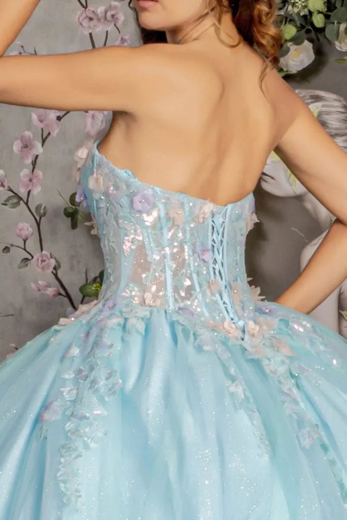 3-D Flower Embroidery Sheer Corset Bodice Mesh Ball Gown by Tux-USA