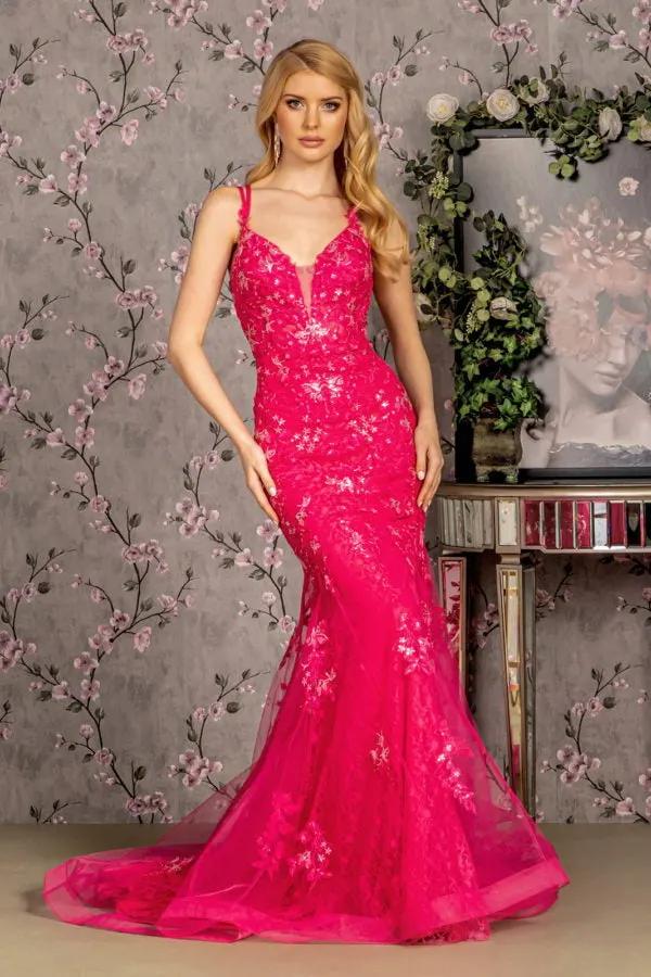 Floral Embroidery Sequin Sheer Bodice Mesh Mermaid Long Dress by Tux-USA