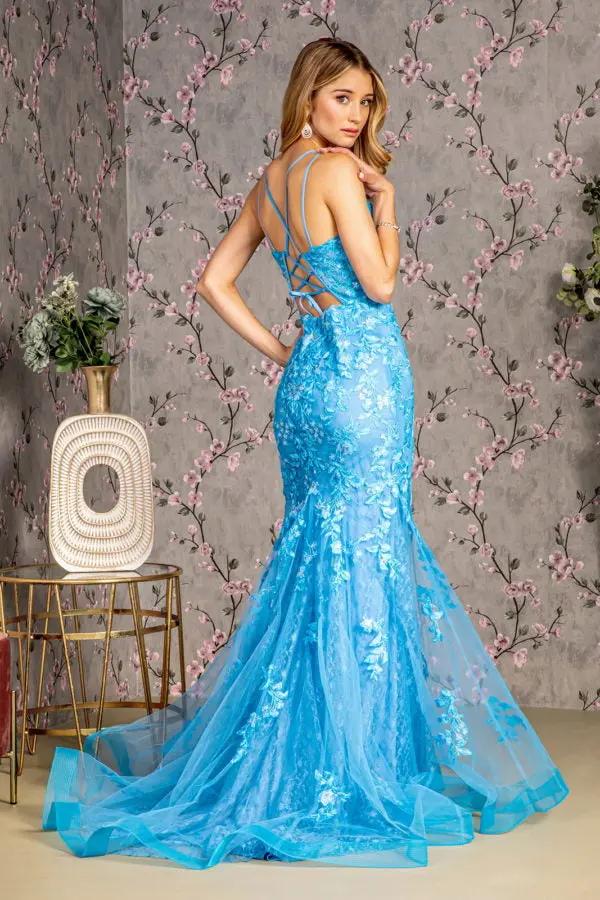 Floral Embroidery Sequin Sheer Bodice Mesh Mermaid Long Dress by Tux-USA