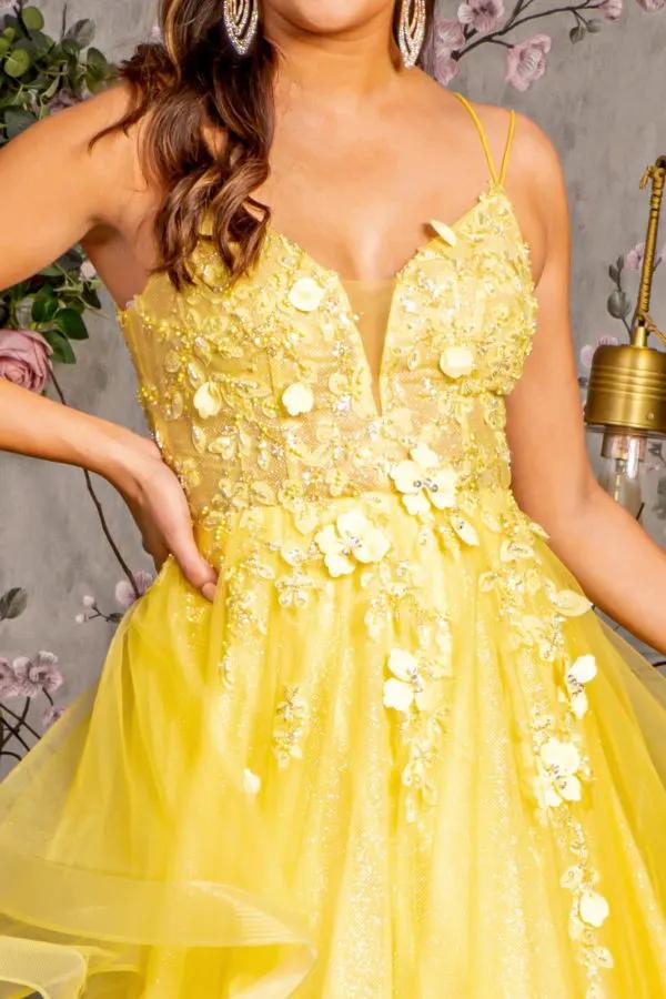 Bead Sequin Mesh A-line Long Dress w/ Ruffled Layered Back by Tux-USA