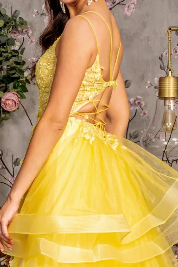 Bead Sequin Mesh A-line Long Dress w/ Ruffled Layered Back by Tux-USA