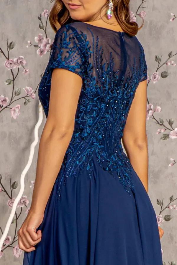 Bead Embroidery Sheer Neckline Chiffon A-line Long Dress by Tux-USA