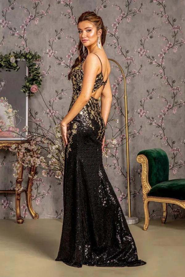 Metallic Sequin Glitter Mesh Mermaid Long Dress w/ Side Slit by Tux-USA