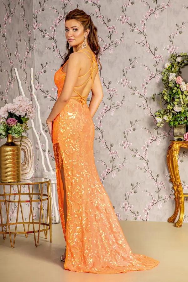 Bead Sequin Sheer Bodice Mesh Mermaid Long Dress w/ Side Slit by Tux-USA