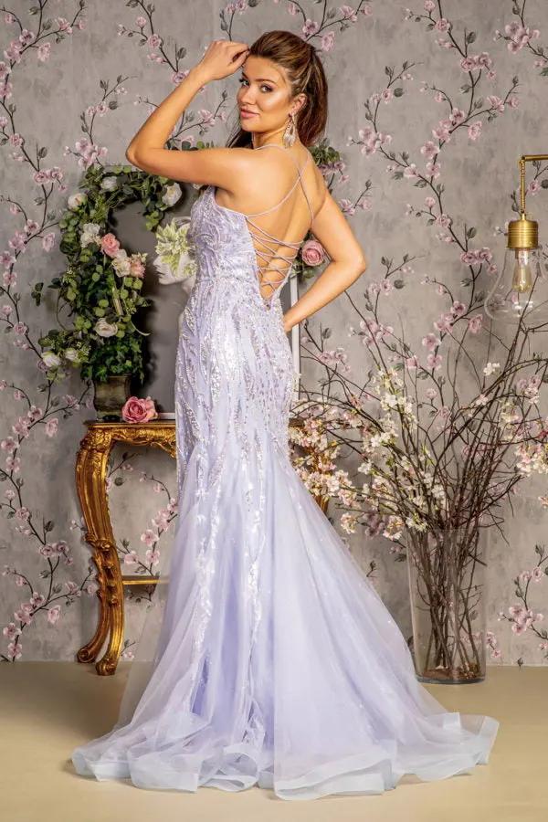 Metallic Embroidery Mesh Trumpet Long Dress w/ Side Slit by Tux-USA