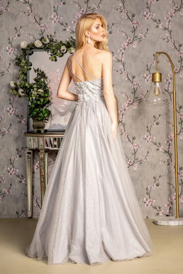 Asymmetric Sequin Mesh Mermaid Long Dress w/ Back Straps by Tux-USA