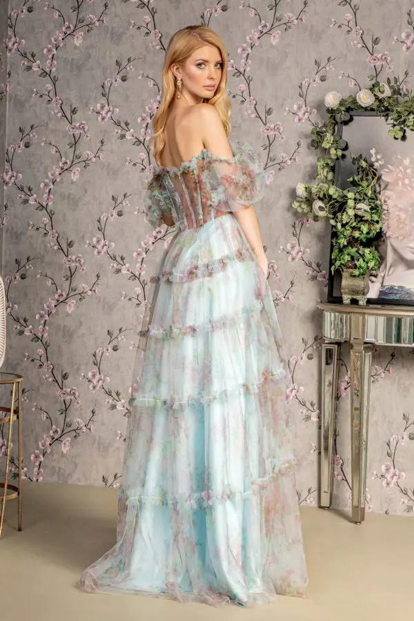 Sweetheart Off Shoulder Ruffle Mesh A-line Long Dress by Tux-USA