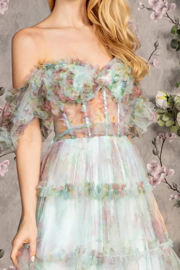 Sweetheart Off Shoulder Ruffle Mesh A-line Long Dress by Tux-USA
