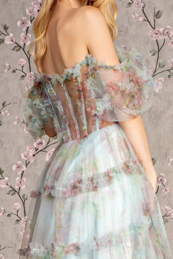 Sweetheart Off Shoulder Ruffle Mesh A-line Long Dress by Tux-USA
