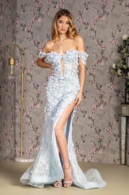 3-D Flower Sequin Sheer Bodice Mesh Mermaid Long Dress by Tux-USA