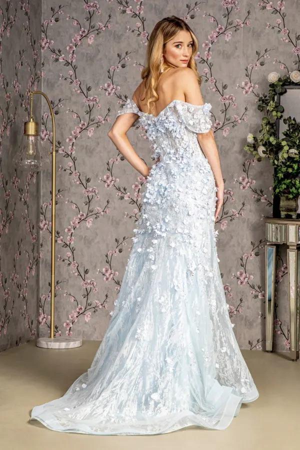 3-D Flower Sequin Sheer Bodice Mesh Mermaid Long Dress by Tux-USA