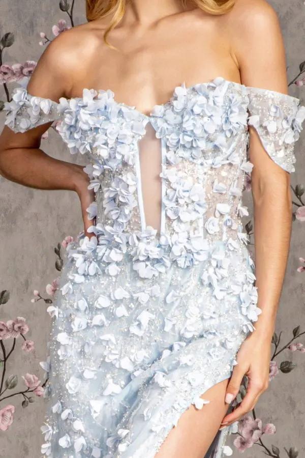3-D Flower Sequin Sheer Bodice Mesh Mermaid Long Dress by Tux-USA