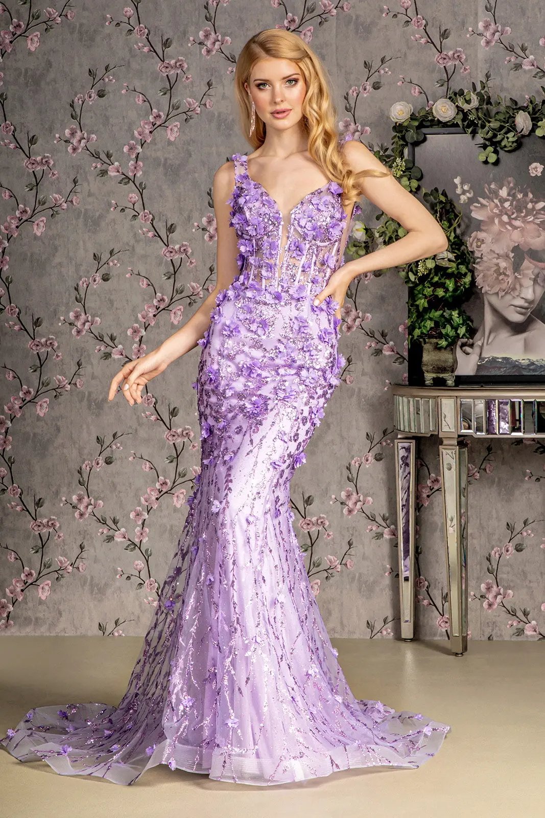 Dress Jewel Glitter Sheer Bodice Mesh Mermaid Formal Evening Gown by Tux-USA