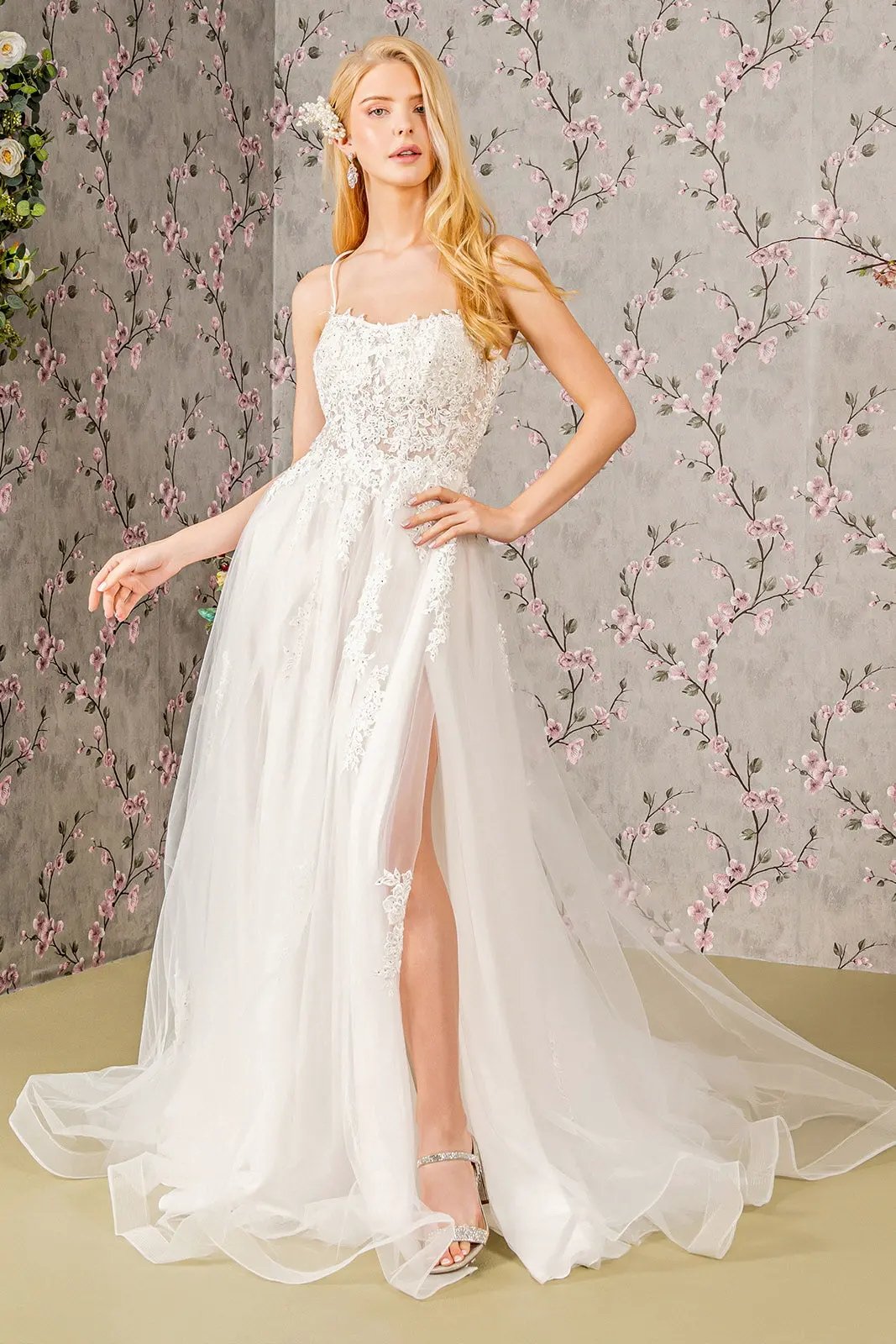 Embroidery Bead Sheer Bodice Open Back Mesh Wedding Gown by Tux-USA