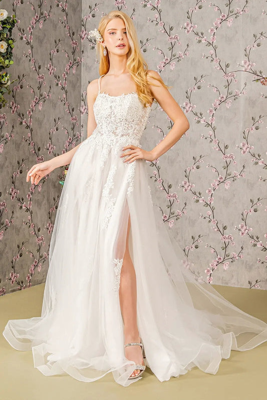 Embroidery Bead Sheer Bodice Open Back Mesh Wedding Gown by Tux-USA