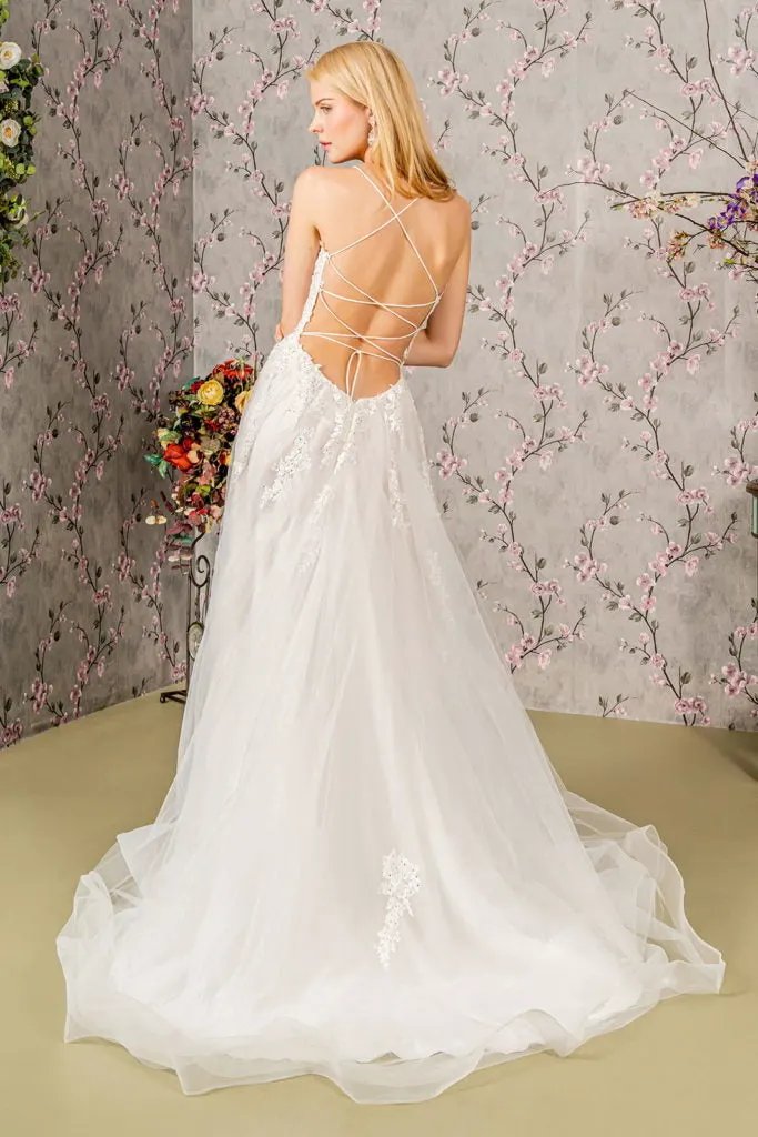 Embroidery Bead Sheer Bodice Open Back Mesh Wedding Gown by Tux-USA